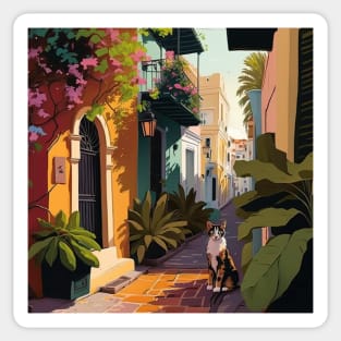 Old San Juan Colorful Homes, Plants and Cats Sticker